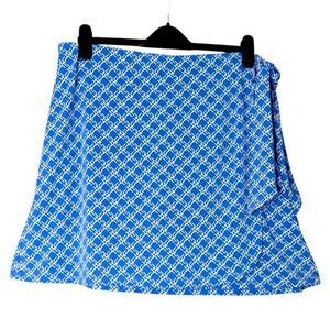 Susan Graver Women Blue Geometric Skort - L Athleisure Resort Preppy Golf Tennis